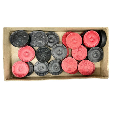 Vintage Wooden Checkers Game Set Red Black Pieces Folding Board