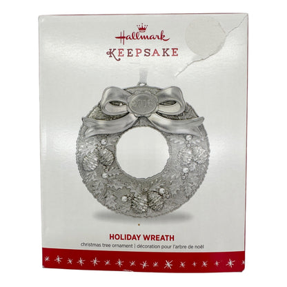 Hallmark Keepsake 2016 Holiday Wreath Ornament With Box Silvertone Metal 3" Dia
