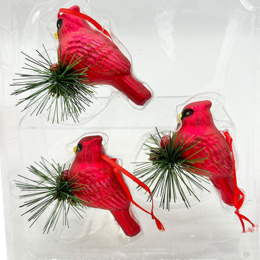 Handcrafted Glass Cardinal Ornament boxed Set Of 3 Red Birds Pine Accents Target