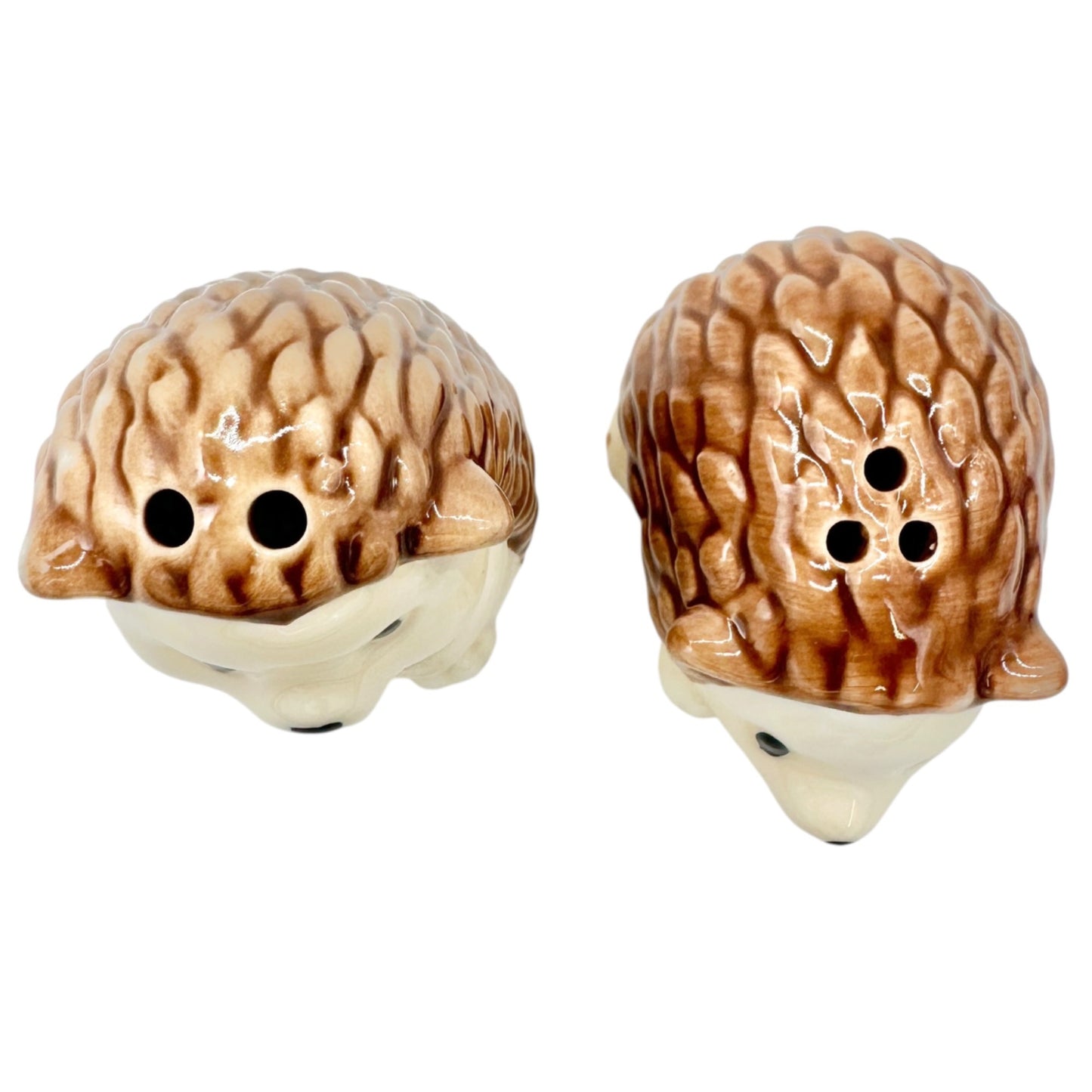 Hedgehog Ceramic Salt & Pepper Shaker Set Brown Beige 2"H Cute Kitchen Decor