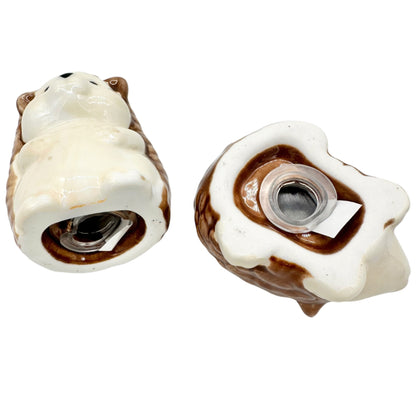 Hedgehog Ceramic Salt & Pepper Shaker Set Brown Beige 2"H Cute Kitchen Decor