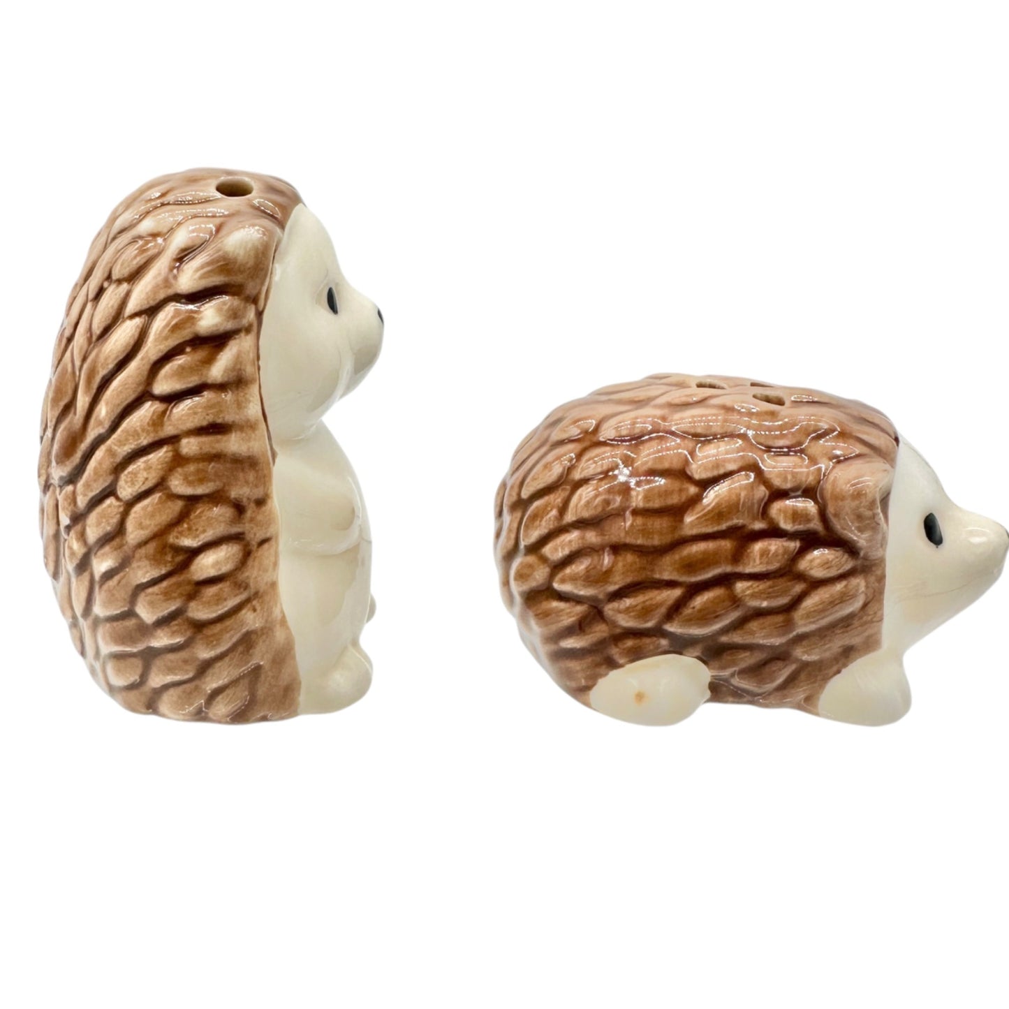 Hedgehog Ceramic Salt & Pepper Shaker Set Brown Beige 2"H Cute Kitchen Decor