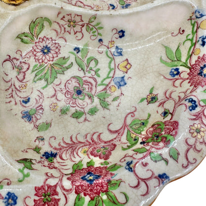 Vintage Japanese Handled Divided Serving Dish Floral Ceramic Plate 9 Inches
