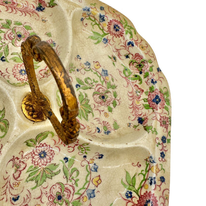 Vintage Japanese Handled Divided Serving Dish Floral Ceramic Plate 9 Inches