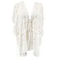 CJ Banks Sheer Crochet Swimsuit Cover-Up One Size White Poly Drawstring Waist