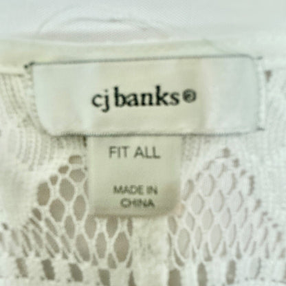 CJ Banks Sheer Crochet Swimsuit Cover-Up One Size White Poly Drawstring Waist