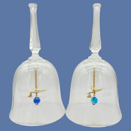 Crystal Bell Set Gold Stork Blue Birthstones Personalized Birth Announcements