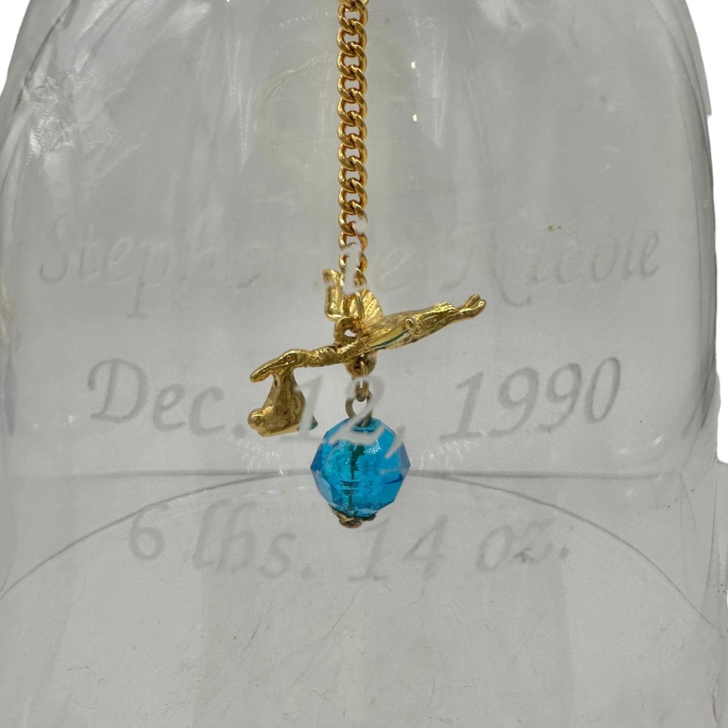 Crystal Bell Set Gold Stork Blue Birthstones Personalized Birth Announcements
