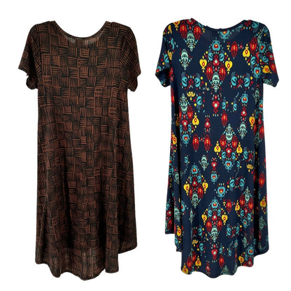 LuLaRoe Retired Carly Bundle of 2 Small Dresses all NWT Multicolors