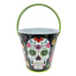 Sugar Skull Metal Bucket 5" Tall Greenbrier Intl Black & Green Day Of The Dead