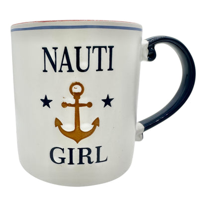 Nautical Themed Ceramic Mug With "Nauti Girl" Anchor Design 16 Oz Red Interior