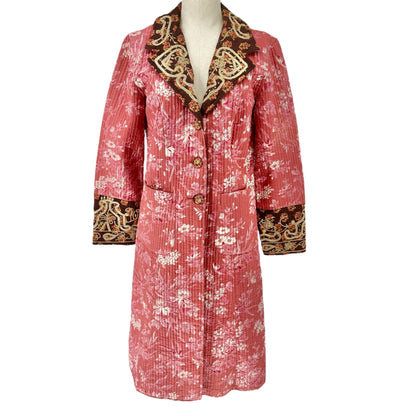 The J. Peterman Quilted Coat Womens Small Floral Embroidered LS Pockets