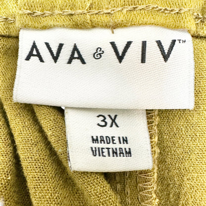 Womens 3X Paperbag Waist Pants Olive Elastic Belt Waist Front Pockets Ava & Viv