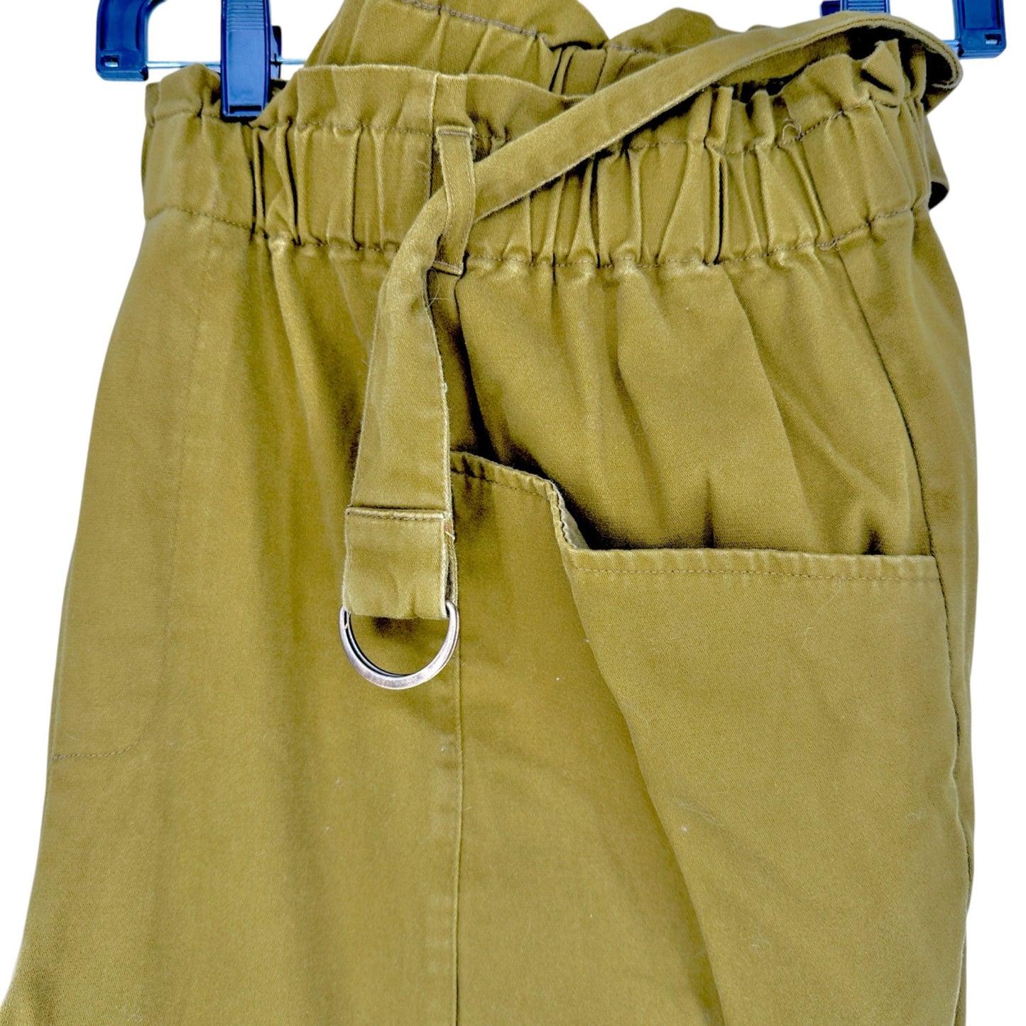 Womens 3X Paperbag Waist Pants Olive Elastic Belt Waist Front Pockets Ava & Viv