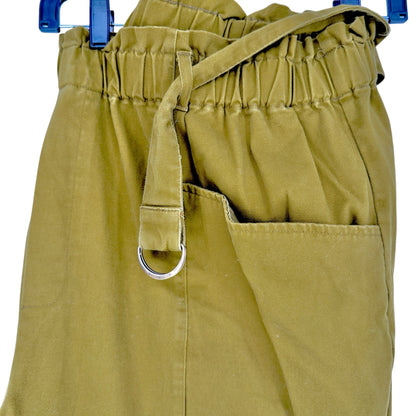 Womens 3X Paperbag Waist Pants Olive Elastic Belt Waist Front Pockets Ava & Viv