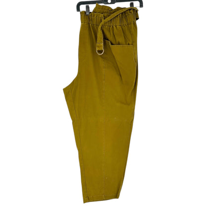 Womens 3X Paperbag Waist Pants Olive Elastic Belt Waist Front Pockets Ava & Viv