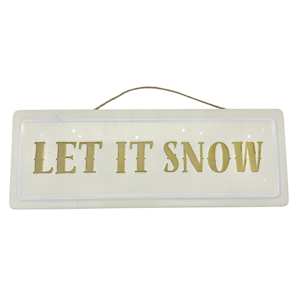 Let It Snow Hanging Sign Gold & White Christmas Decor Indoor Use 14”x5”