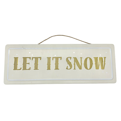 Let It Snow Hanging Sign Gold & White Christmas Decor Indoor Use 14”x5”