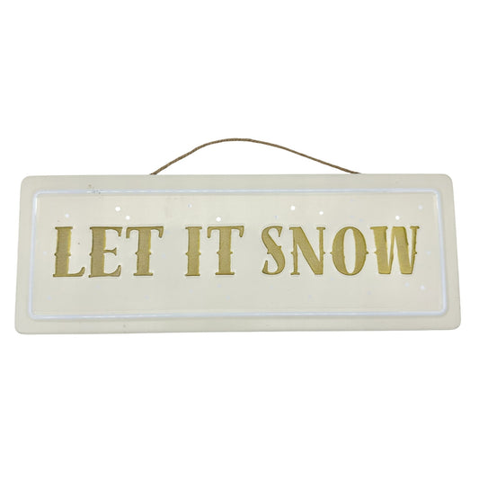 Let It Snow Hanging Sign Gold & White Christmas Decor Indoor Use 14”x5”