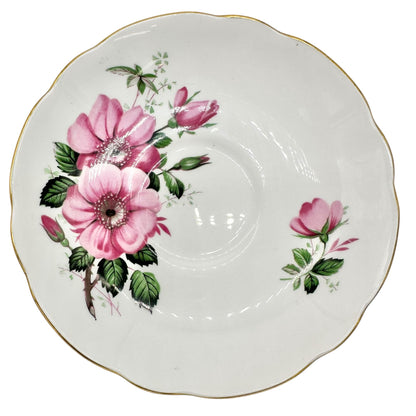 Regency English Bone China Pink Floral Teacup Saucer England Fine Porcelain