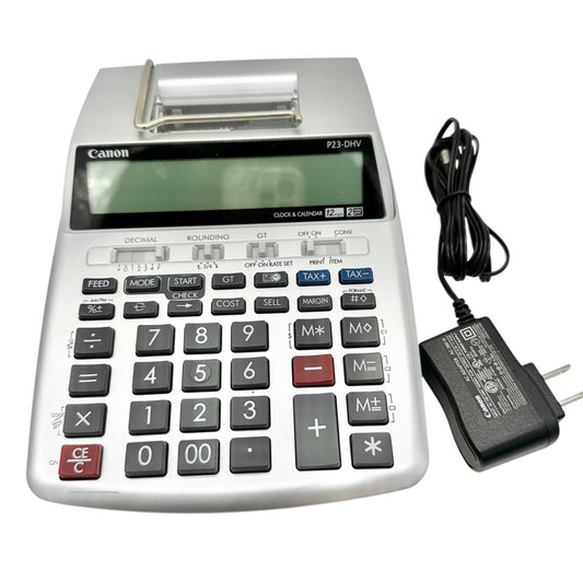 Canon P23-DHV-3 Printing Calculator Silver 12-Digit Display Portable w/ Adapter