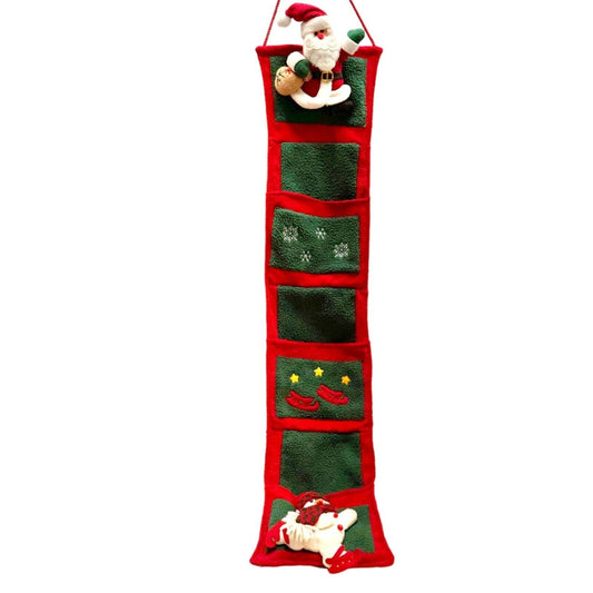 Christmas Card Hanging Holder 44x8 Red Green Santa Snowman 3 Pockets Soft Fleece