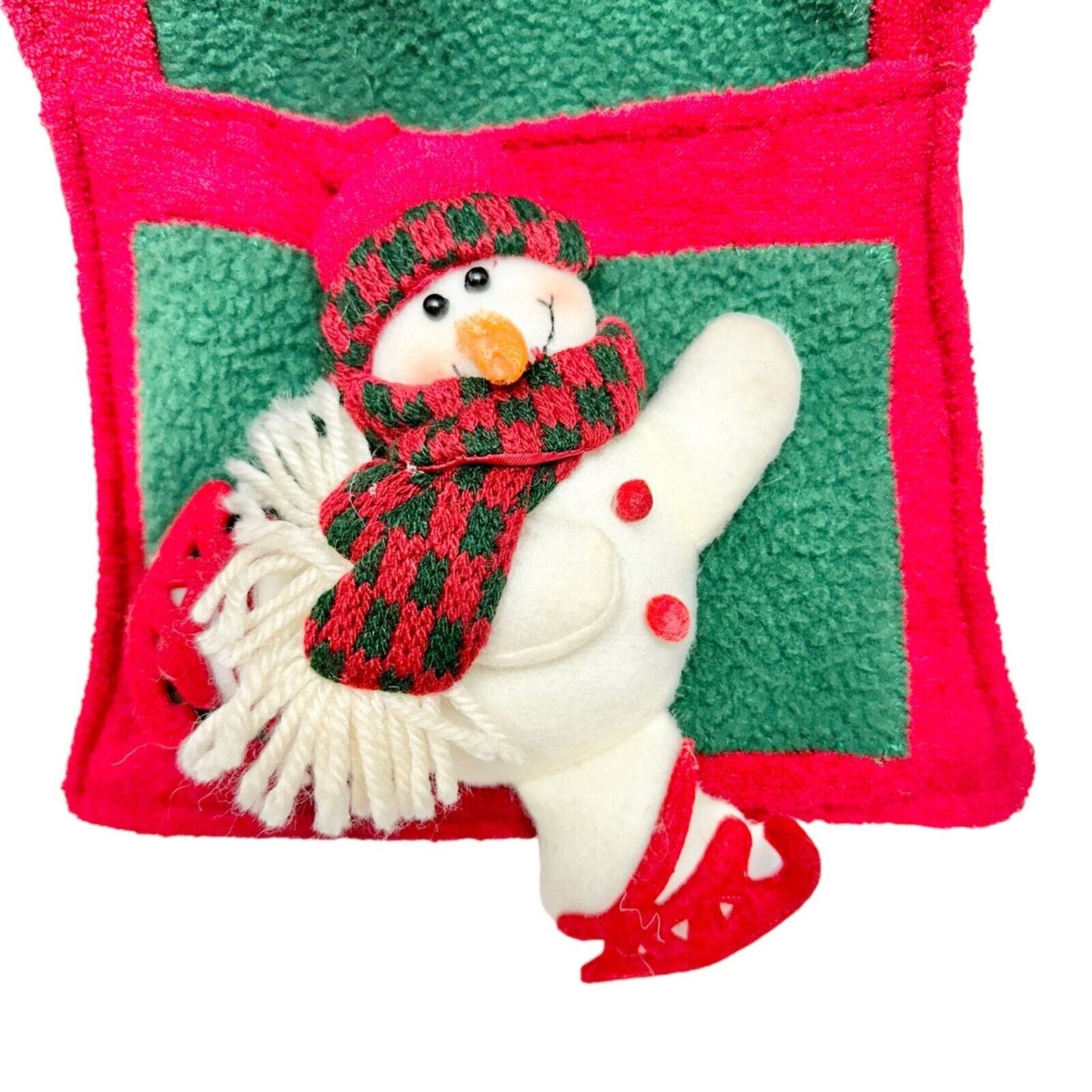 Christmas Card Hanging Holder 44x8 Red Green Santa Snowman 3 Pockets Soft Fleece