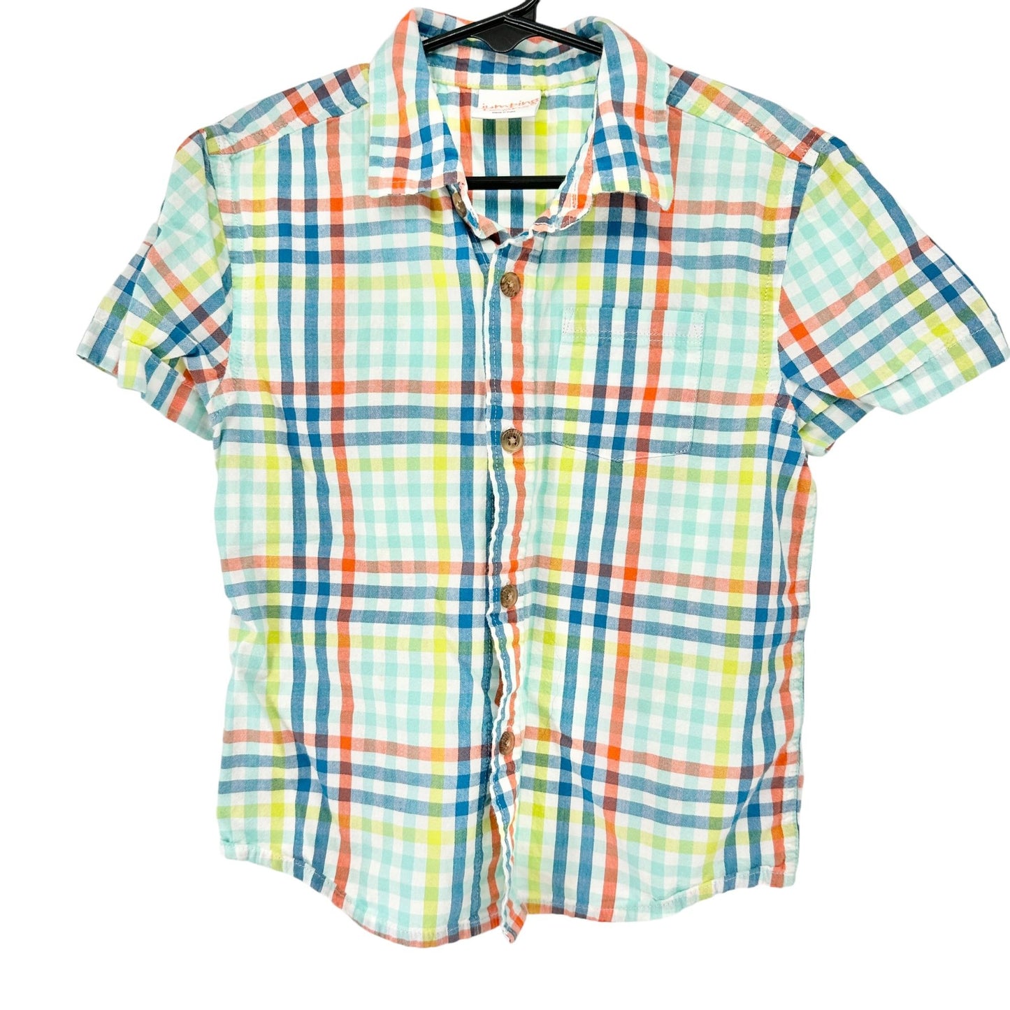 Jumping Beans Kids 4T Shirt Plaid Short Sleeve Button-Up Multicolor 100% Cotton