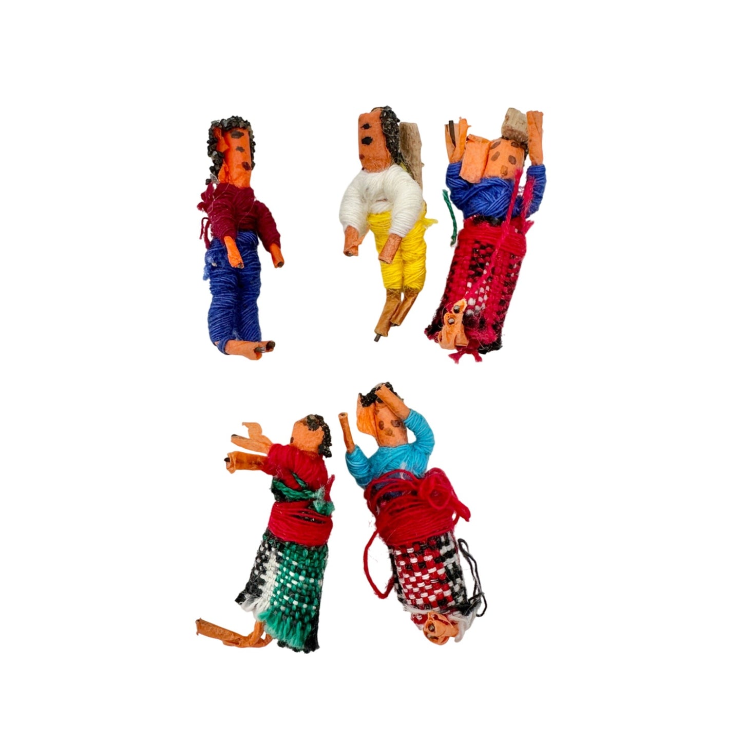 Vintage 1970s Guatemalan 1.25 In Worry Dolls Set Of 10 In Original Handmade Box