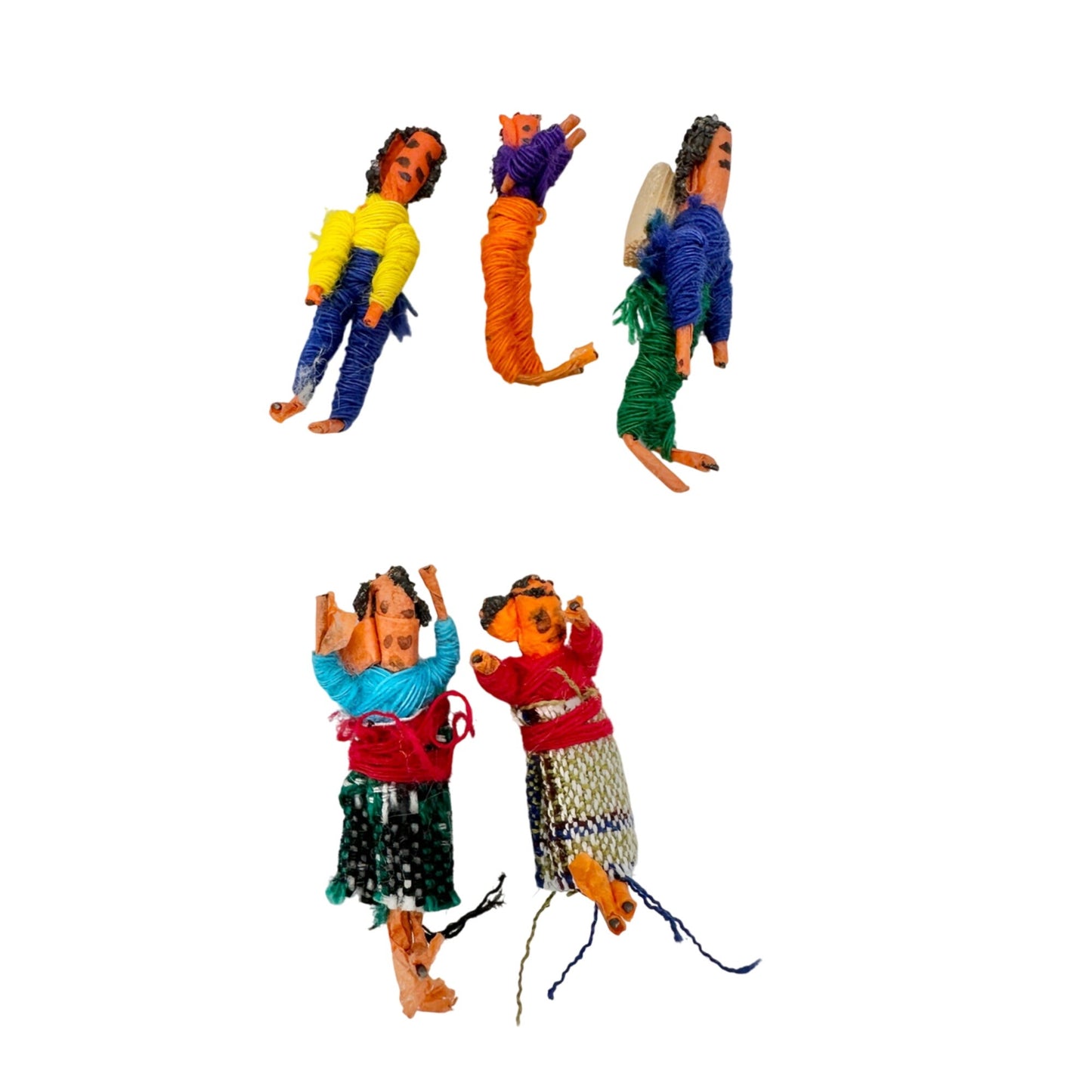 Vintage 1970s Guatemalan 1.25 In Worry Dolls Set Of 10 In Original Handmade Box