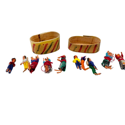 Vintage 1970s Guatemalan 1.25 In Worry Dolls Set Of 10 In Original Handmade Box