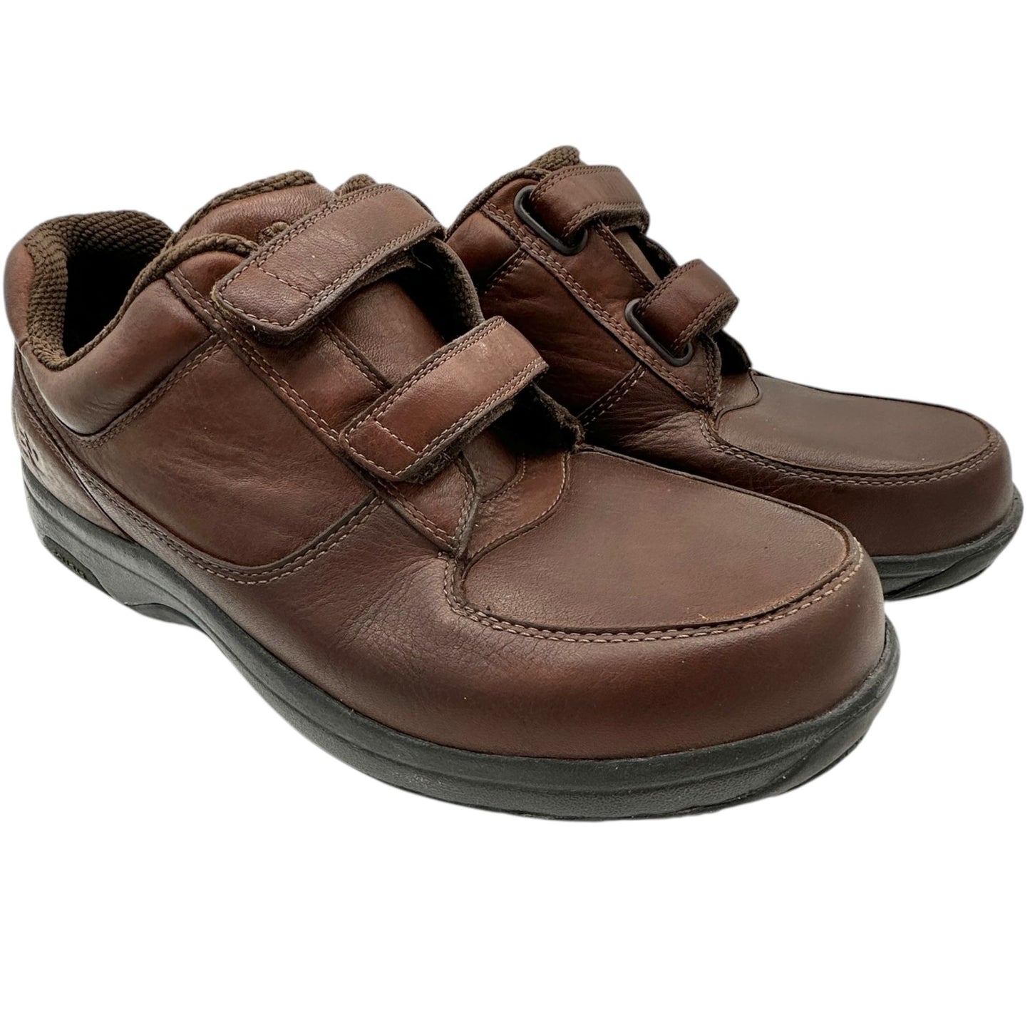 Dunham Mens Slip Resistant Brown Leather Shoes 12 6E Hook and Loop Closures