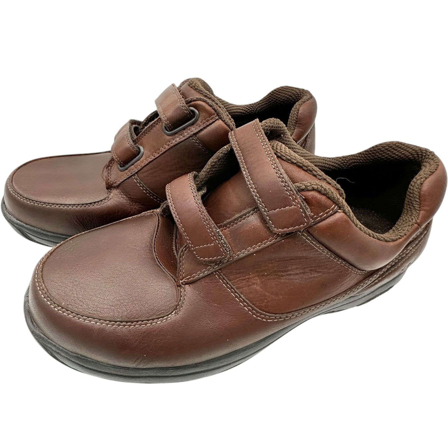 Dunham Mens Slip Resistant Brown Leather Shoes 12 6E Hook and Loop Closures