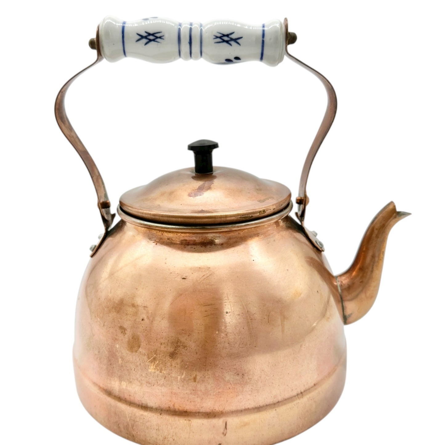 Vintage Copper Tea Kettle With Porcelain and Wooden Interchangeable Handles