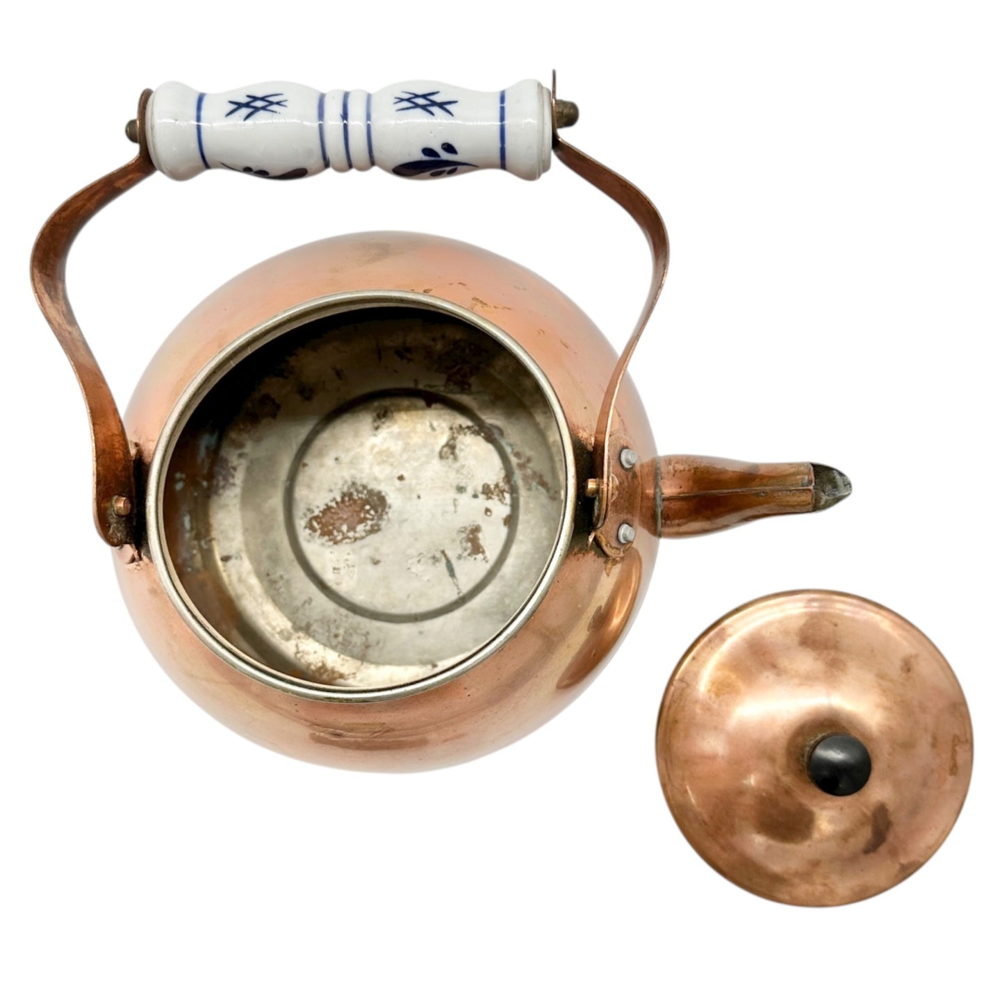 Vintage Copper Tea Kettle With Porcelain and Wooden Interchangeable Handles