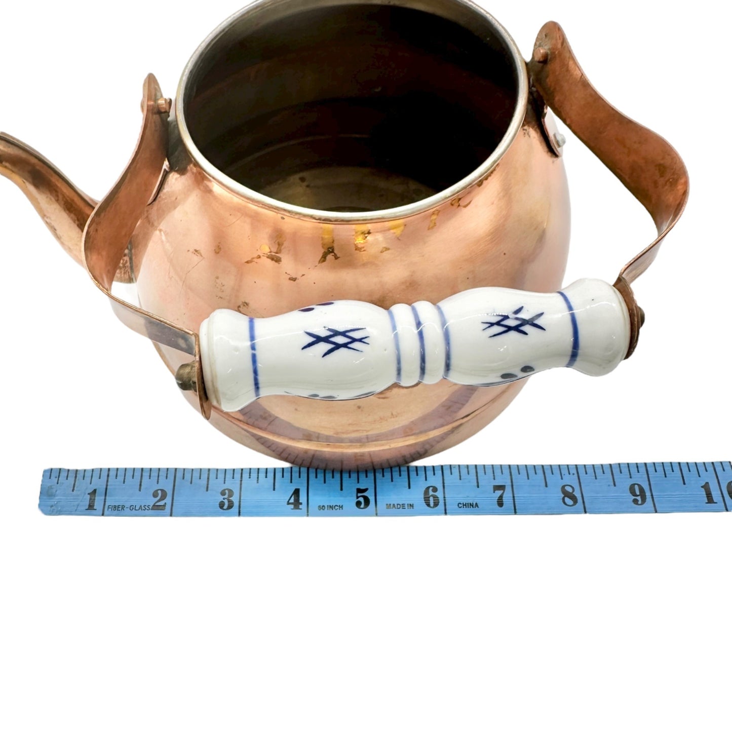 Vintage Copper Tea Kettle With Porcelain and Wooden Interchangeable Handles