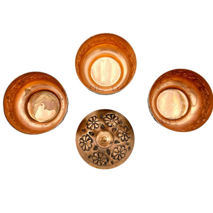 Handcrafted Copper Turkish Snack Or Sugar Bowls With Lid Intricate Design 2" Dia