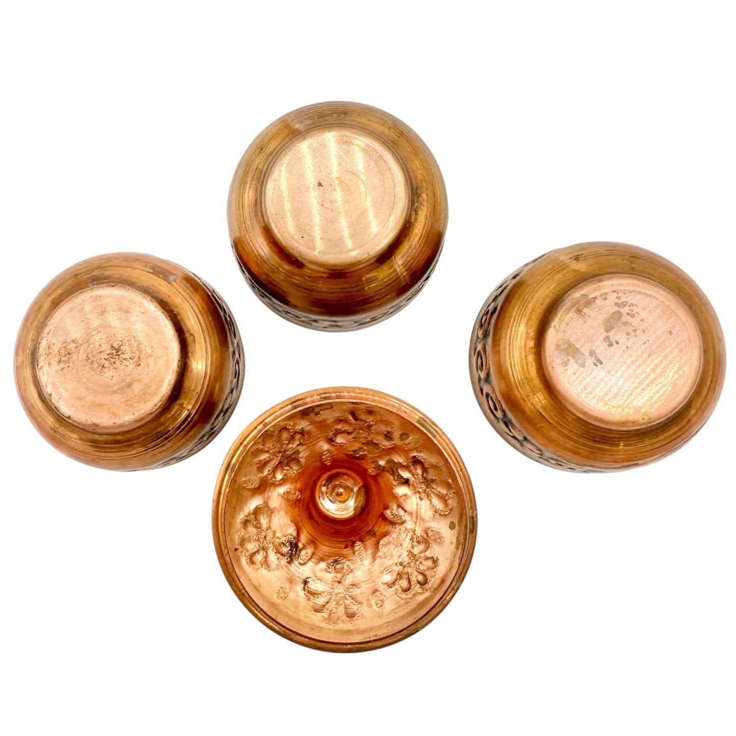 Handcrafted Copper Turkish Snack Or Sugar Bowls With Lid Intricate Design 2" Dia