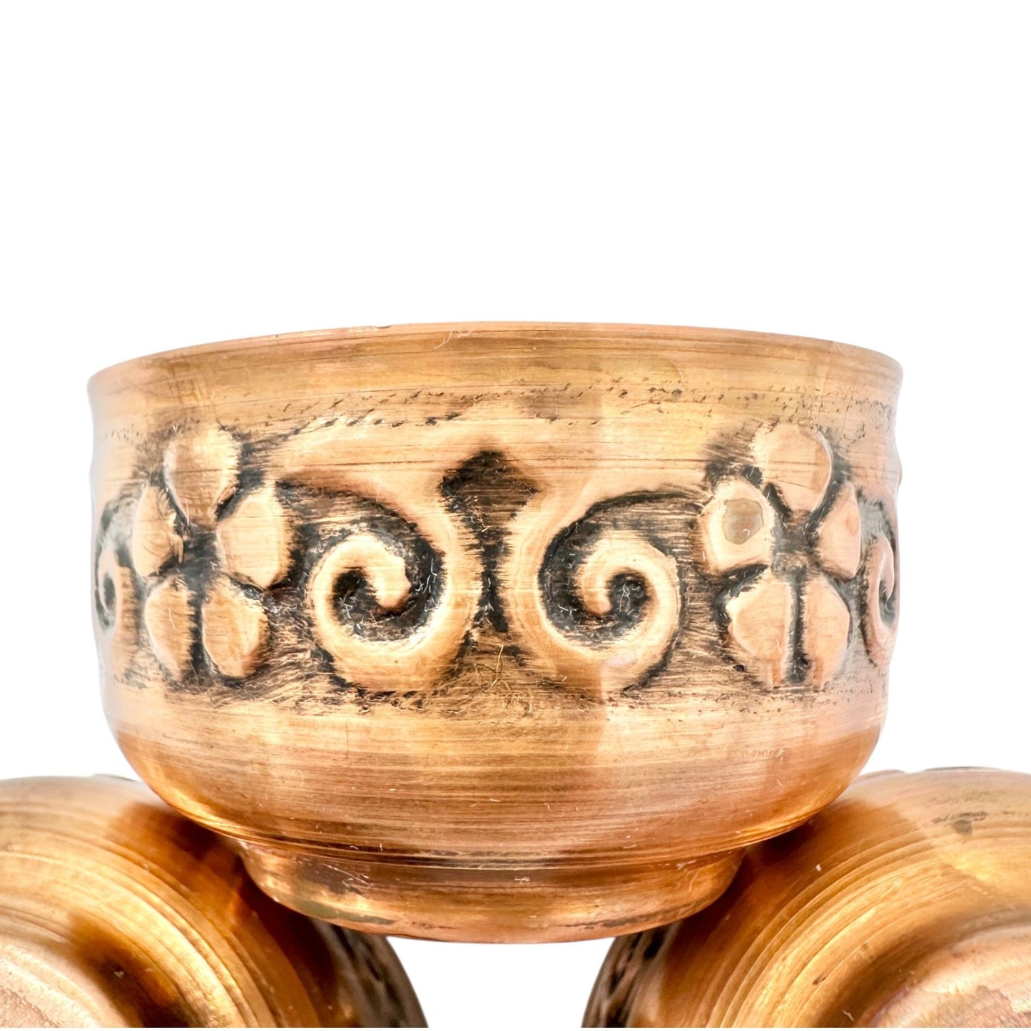 Handcrafted Copper Turkish Snack Or Sugar Bowls With Lid Intricate Design 2" Dia