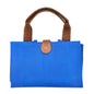 Foldable Canvas Tote Bag In Blue With Brown Handles 15.5 x 15.5 Handy for Travel