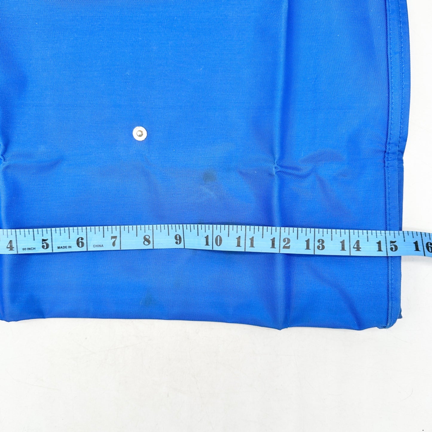 Foldable Canvas Tote Bag In Blue With Brown Handles 15.5 x 15.5 Handy for Travel