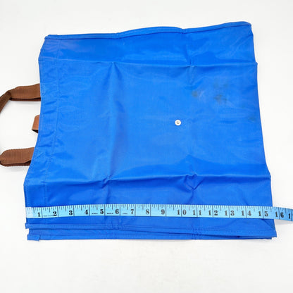 Foldable Canvas Tote Bag In Blue With Brown Handles 15.5 x 15.5 Handy for Travel
