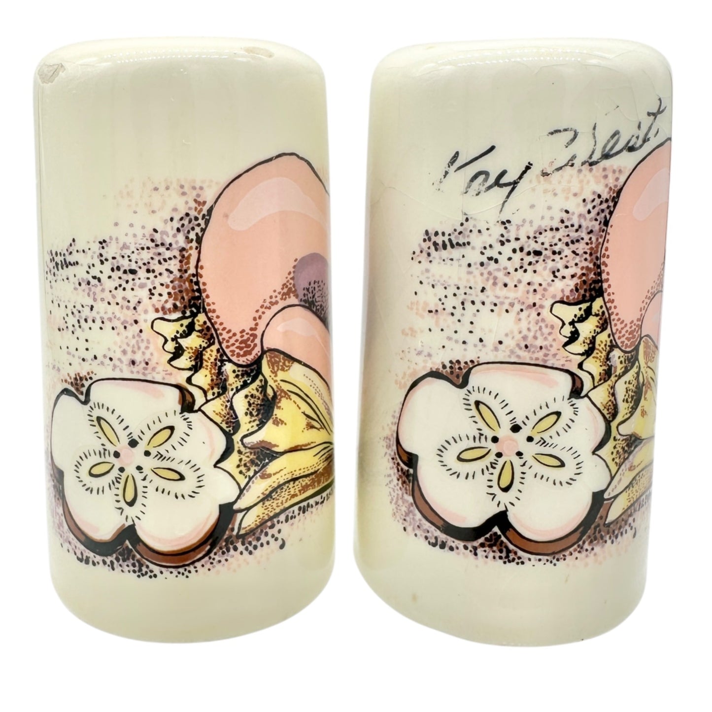 Vintage Key West Ceramic Salt and Pepper Shakers Conch Shell Design 3 inch Tall