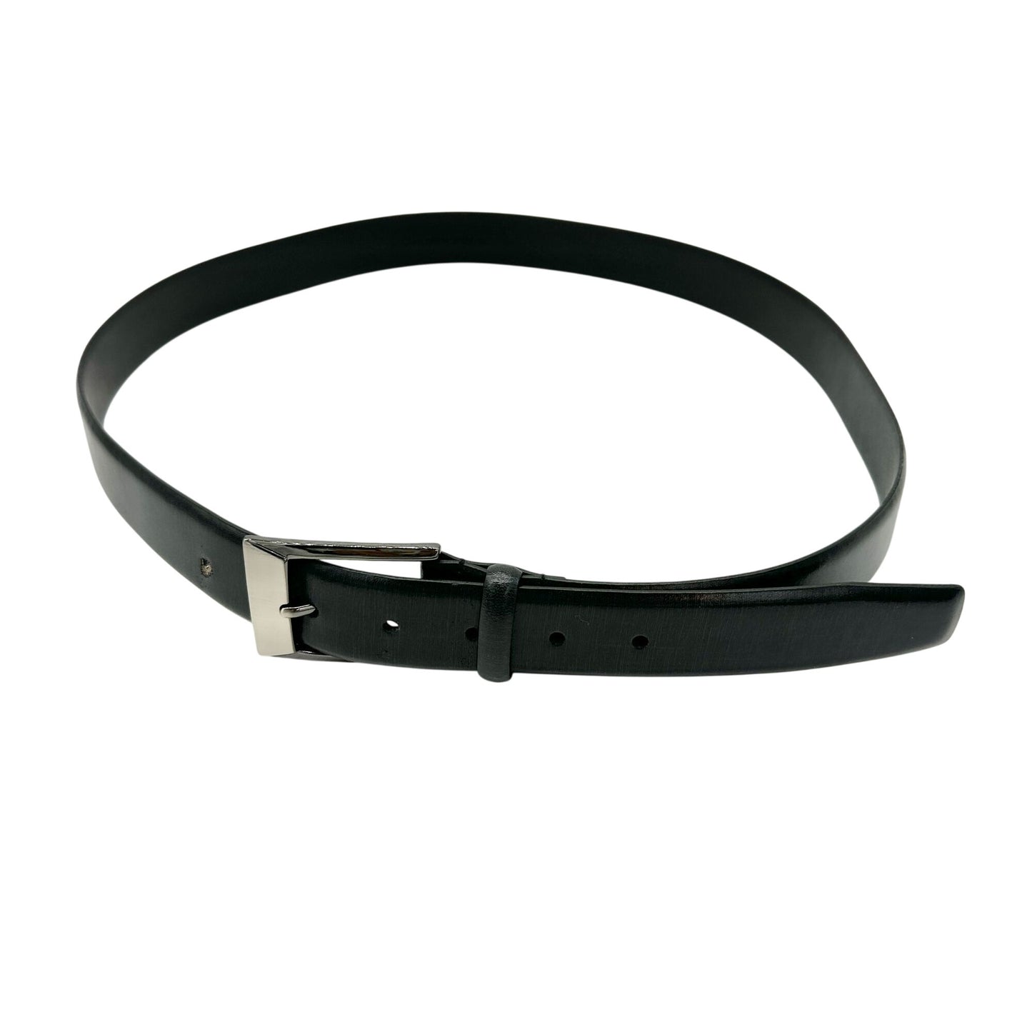 Mens Black Full Grain Italian Leather Belt With Silvertone Square Buckle 42/105