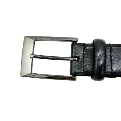 Mens Black Full Grain Italian Leather Belt With Silvertone Square Buckle 42/105
