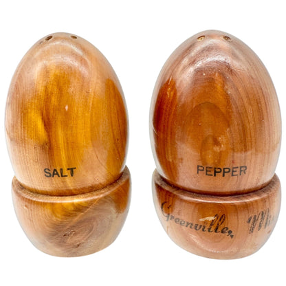 Vintage Wooden Egg Shape Salt and Pepper Shakers Greenville Mississippi Souvenir