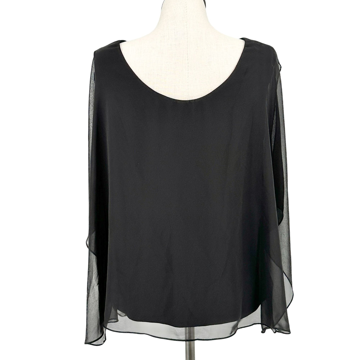 Womens 2X Layered Black Top Cold Shoulder Sheer Overlay Pearl Accents Roz & Ali