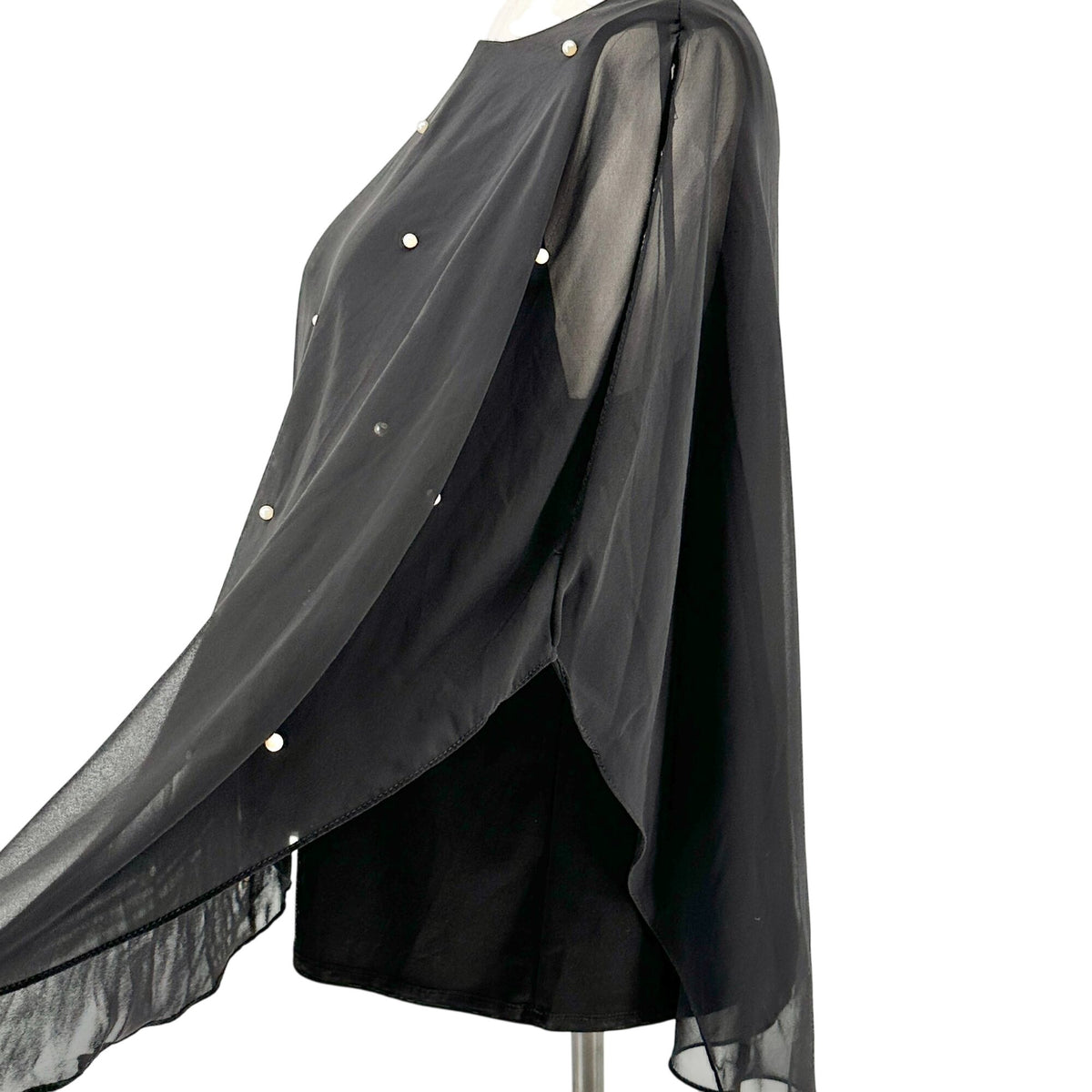 Womens 2X Layered Black Top Cold Shoulder Sheer Overlay Pearl Accents Roz & Ali