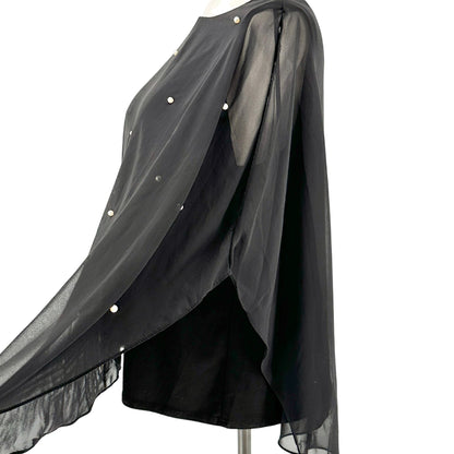Womens 2X Layered Black Top Cold Shoulder Sheer Overlay Pearl Accents Roz & Ali