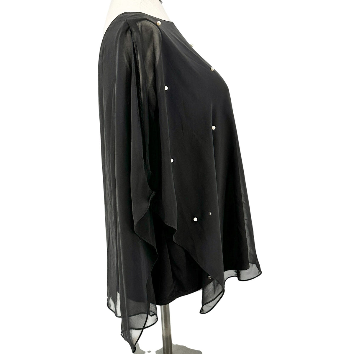Womens 2X Layered Black Top Cold Shoulder Sheer Overlay Pearl Accents Roz & Ali